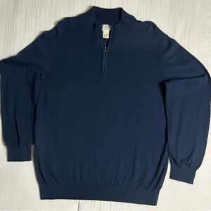 L.L. Bean Men's Dark Blue Quarter Zip-Up Cotton/Cashmere Sweater